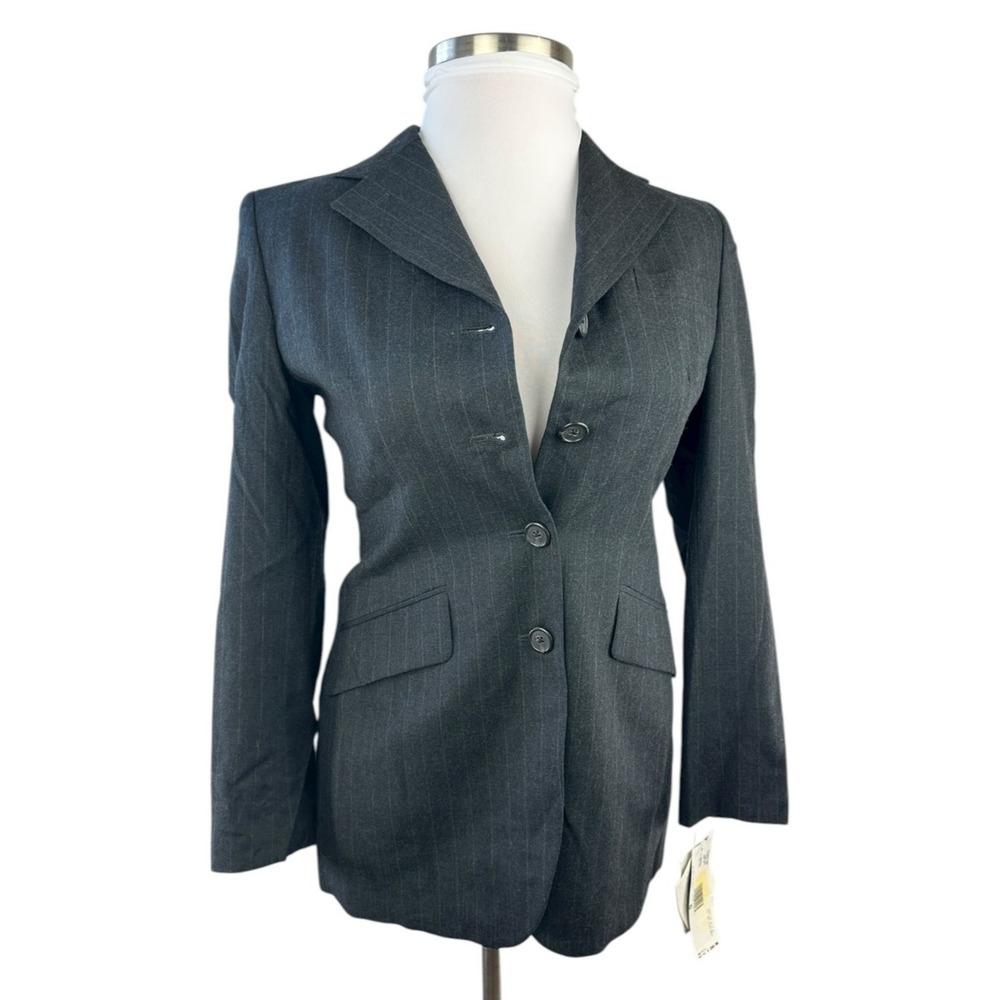 NWT Lauren Ralph Lauren Worsted Wool Blazer USA Made Gray Striped Women's Size 6 - Picture 14 of 15